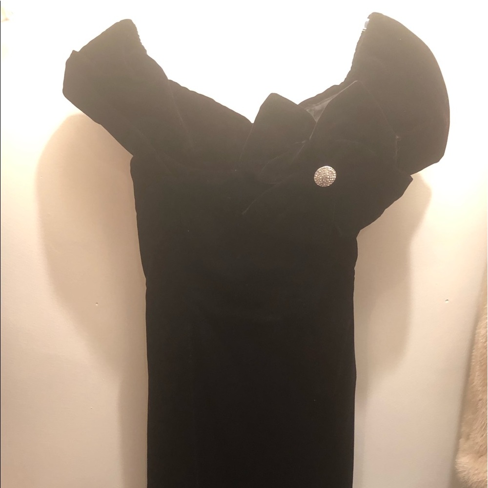 Black velvet off-the-shoulder dress